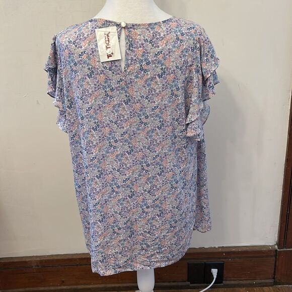 Cynthia Rowley purple pink floral ruffle cap sleeve blouse Size XL New - Picture 4 of 9